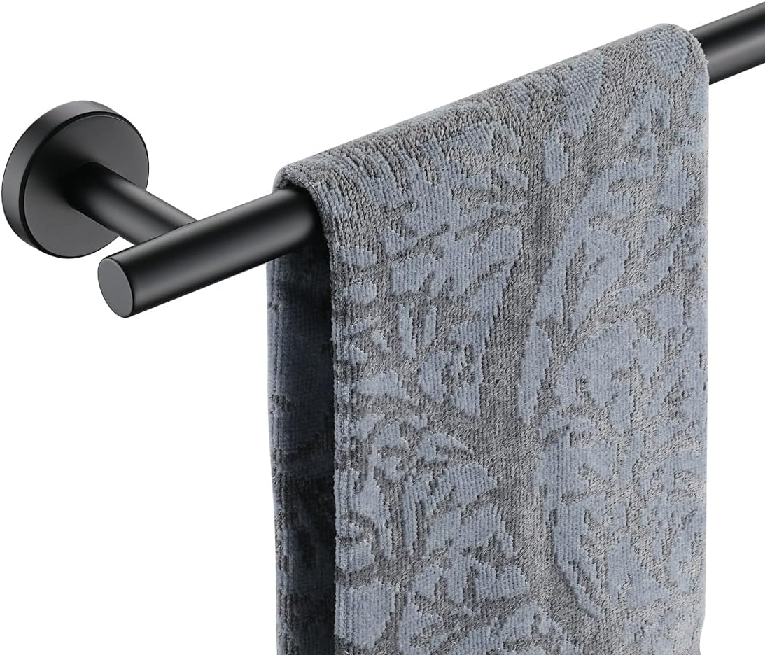 JQK Black Towel Bar, 12 Inch 304 Stainless Steel Thicken 0.8mm Hand Towel Rack, Bathroom Towel Holder Matte Black Wall Mount, Total Length 15 Inch TB110L12-PB