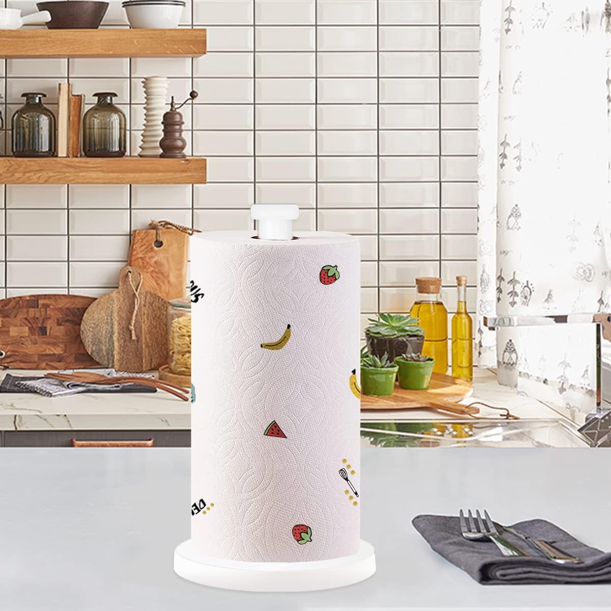 White Paper Towel Holder - Countertop Standing Holder for Kitchen
