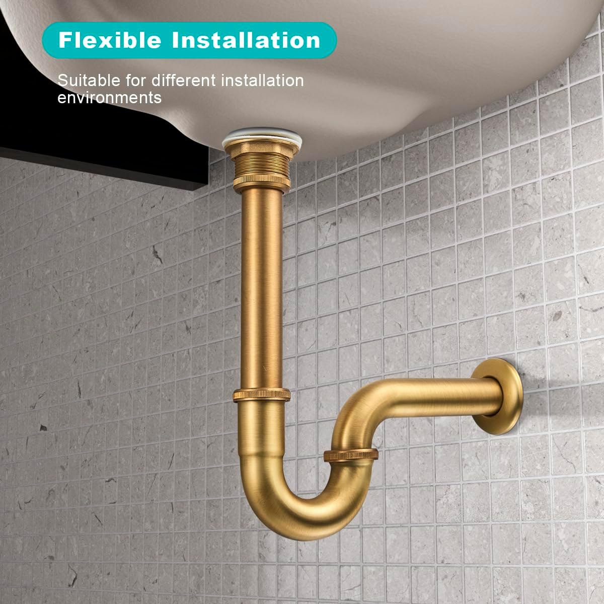 Bathroom Sink Stopper P-Trap Complete Set, Adjustable 1-1/4 Bottle Trap Sink Drain Kit Tube and Pop Up Drain Stopper Set with Overflow, Antique