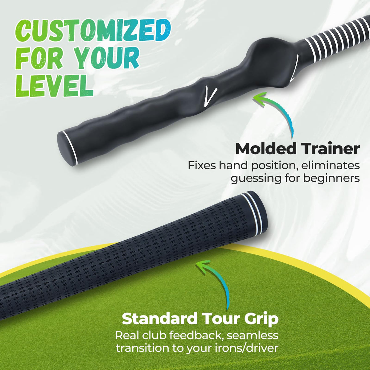 Cusprtm Golf Swing Trainer Rope with Molded Training Grip – Hand Position Corrector for Beginners – Golf Rope Aid for Tempo & Rhythm – Indoor Golf Practice Rope with Soft Safety Head (Blue-RH)