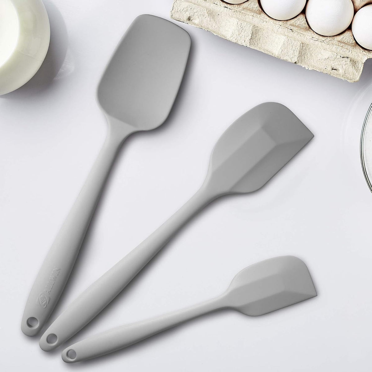 Silicone Spatula 3-piece Set, Ergonomic Handle High Heat-Resistant Spatulas, Non-stick Rubber Spatulas with Stainless Steel Core, Light Grey
