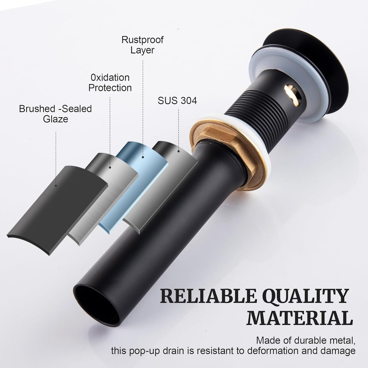 Pop up Sink Drain Stopper for Bathroom Vessel Vanity Sink Art Basin Matte Black ，Big Cap with Overflow, Metal Pop-up Drain Strainer with Detachable Basket Stopper