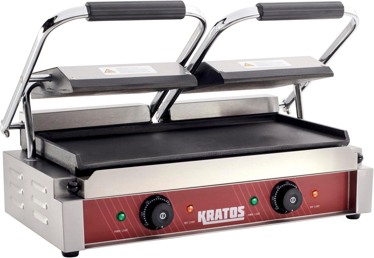 Kratos Commercial Electric Panini Sandwich Grill with Smooth Plates, 18.7"x9" Cooking Surface, Commercial Countertop Panini Press, 120V, 3500W (29Y-024)