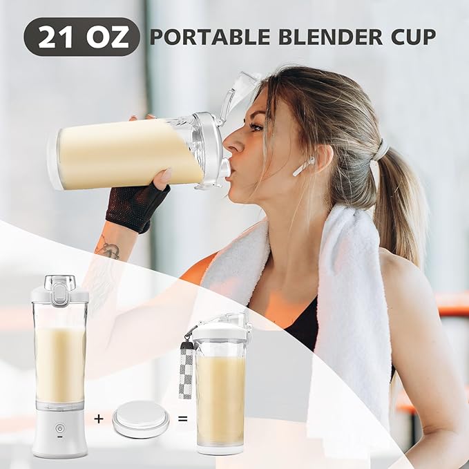 Portable Blender for Shakes and Smoothies- Personal Juicer 20 OZ Electric Protein Shaker Bottle with Insulated Sleeve, USB-C Rechargeable,Travel Lid-Small Blender Cup for Kitchen, Office, Gym,Travel