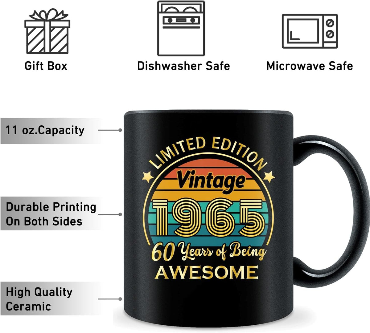 QUPT 60th birthday gifts for men-1964 60th Birthday Mug Gift for Men Women-1964 Old Time Information-60th Birthday Mug- 60 Year Old Birthday Party Decorations, Sixty Birthday Mug