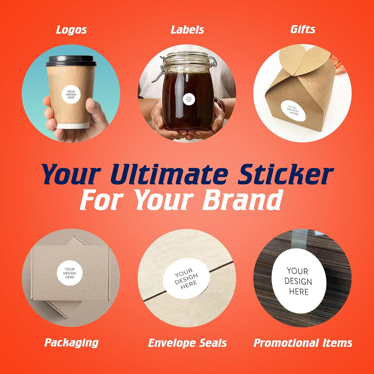 5-1000 Custom Vinyl Stickers - Upload Your own Image, Text, Design, Logo - Personalized Logo Labels for Handmade, Packaging, Bottle, Jars, Candle, Brand Stickers (White, 1x1)
