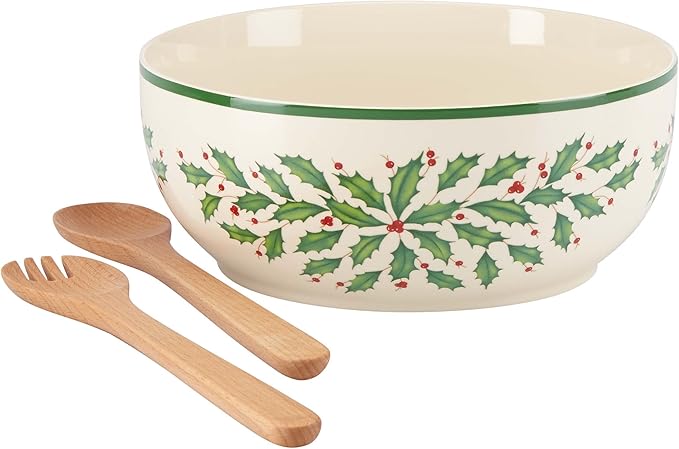 Lenox 853767 Holiday Salad Bowl & Servers, Christmas Hosting