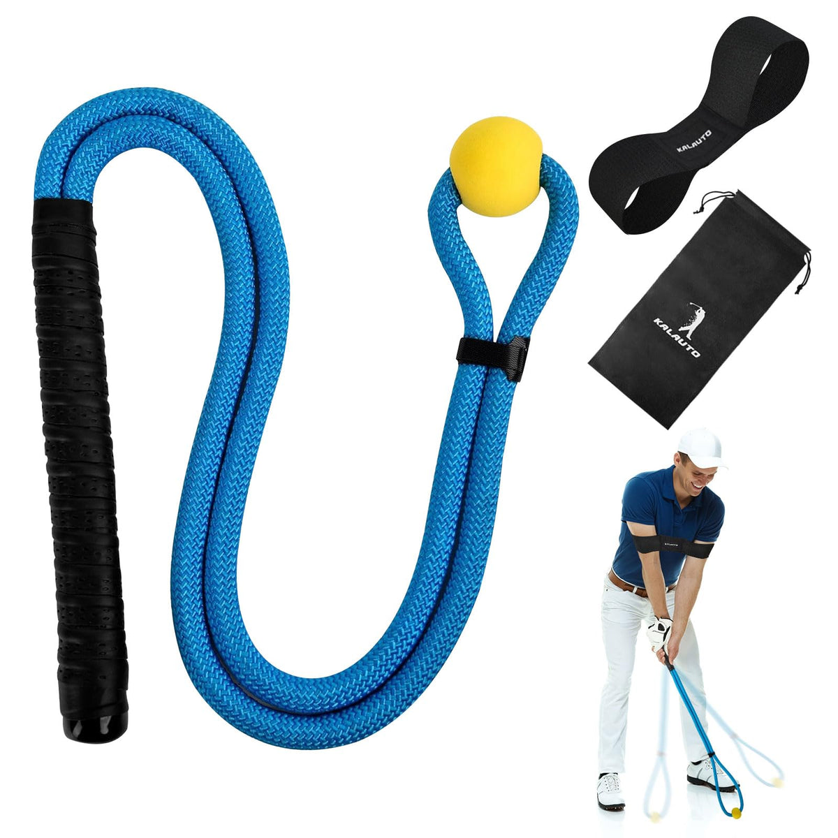 KALAUTO Golf Rope Swing Trainer Set-Golf Swing Training Aid,Improved Golfers Swing and Master Tempo,Golf Gifts for Men Golfers,Included Swing Correcting Arm Band&Rope Trainer with Weighted Ball(Blue)
