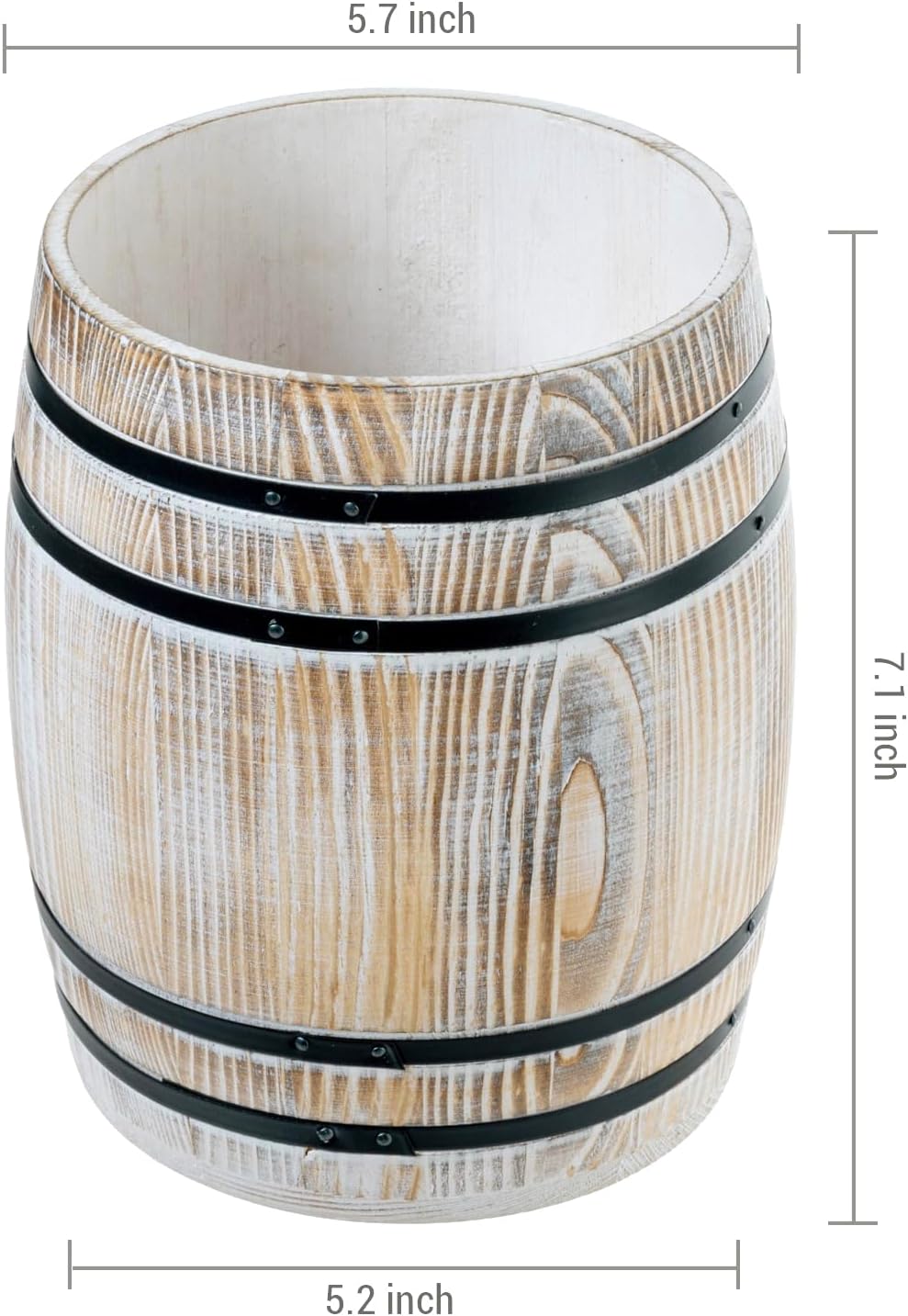 MyGift Wine Barrel Design Kitchen Utensil Holder Crock, Vintage White Washed Solid Wood Cooking Utensils Organizer