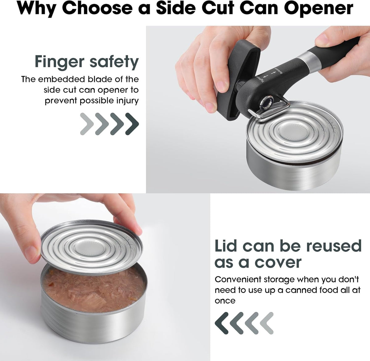 Beneno Can Opener, Manual Side Safe Cut Can Opener Smooth Edge with Durable Sharp Blade, Effort-Saving Knob & Comfortable Non-slip Handle, Black