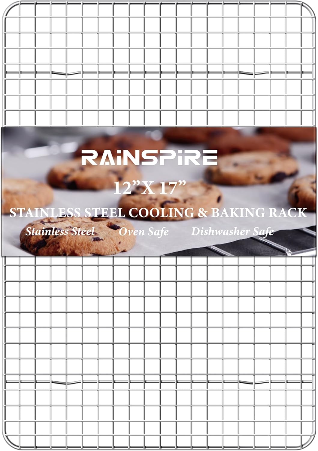 Rainspire Cooling Rack Stainless Steel, Heavy Duty Cooling Racks for Cooking and Baking, Oven Safe Wire Rack for Cooking, Baking Rack for Oven Cooking Fits Half Sheet Cookie Pan, 12" x 17", 1-Pack