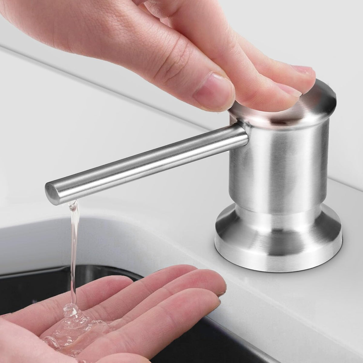 Yofidra Soap Dispenser for Kitchen Sink: Built in Sink Soap Dispenser Pump, Brushed Nickel Stainless Steel Sink Soap Dispenser with 47” Tube Kit Fit for Kitchen Bathroom in Counter