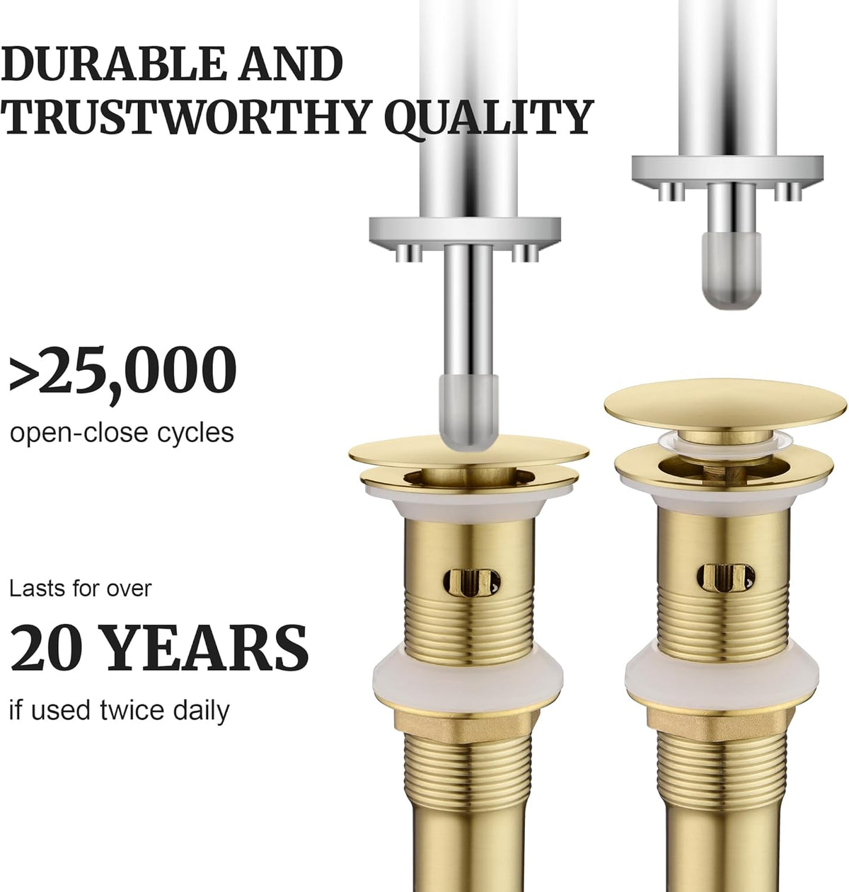 Pop up Sink Drain Stopper with Overflow Brushed Gold for Bathroom Vessel Vanity Sink Art Basin, Big Cap Sink Drain with Overflow, Metal Pop-up Drain Strainer with Detachable Basket Stopper