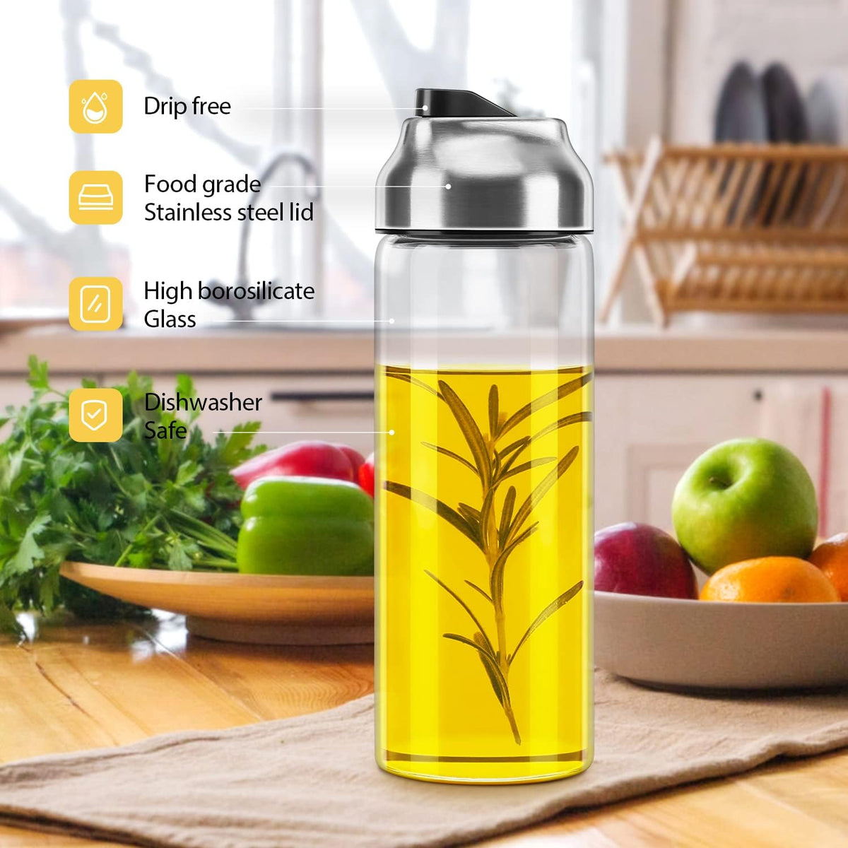 Aelga Olive Oil Dispenser Bottle - Glass Oil Dispenser - Dispenser Bottle for Kitchen with Stainless Steel Spout