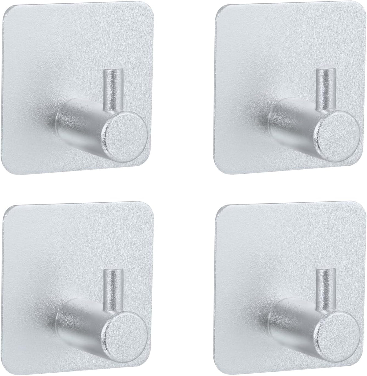 Aluminum Wall Hooks, No Drill Damage-Free Adhesive Hook, Product for Hanging Heavy Duty for Bathroom Kitchen Home (Single Square Sliver Hook, 4)