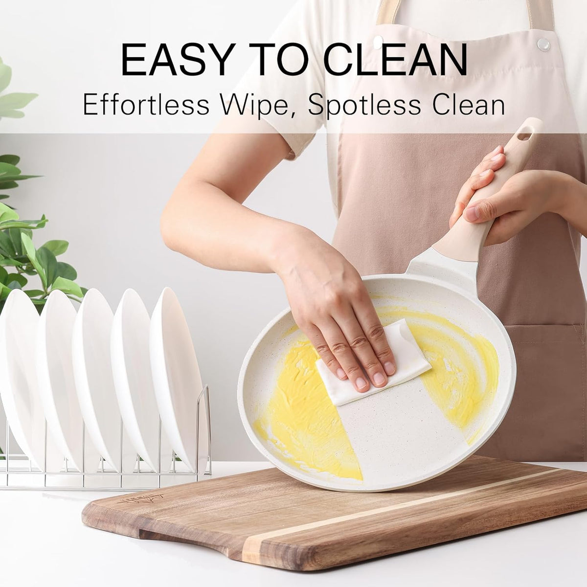 Crepe Pan Nonstick, 12 Inch Healthy Coating Comales para Tortillas Dosa Pan with Spreader, Induction Compatible, PFOA Free (White)