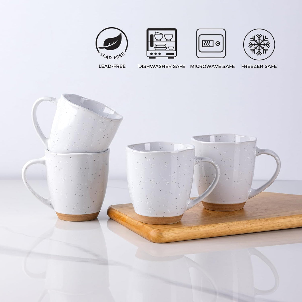 AmorArc 12oz Ceramic Coffee Mugs set of 6, Stylish Coffee Mugs with Rustic Terracotta Underside for Man, Woman, Dad, Mom, Suitable for Latte/Cappuccino/Milk/Cocoa. Dishwasher&Microwave Safe, White