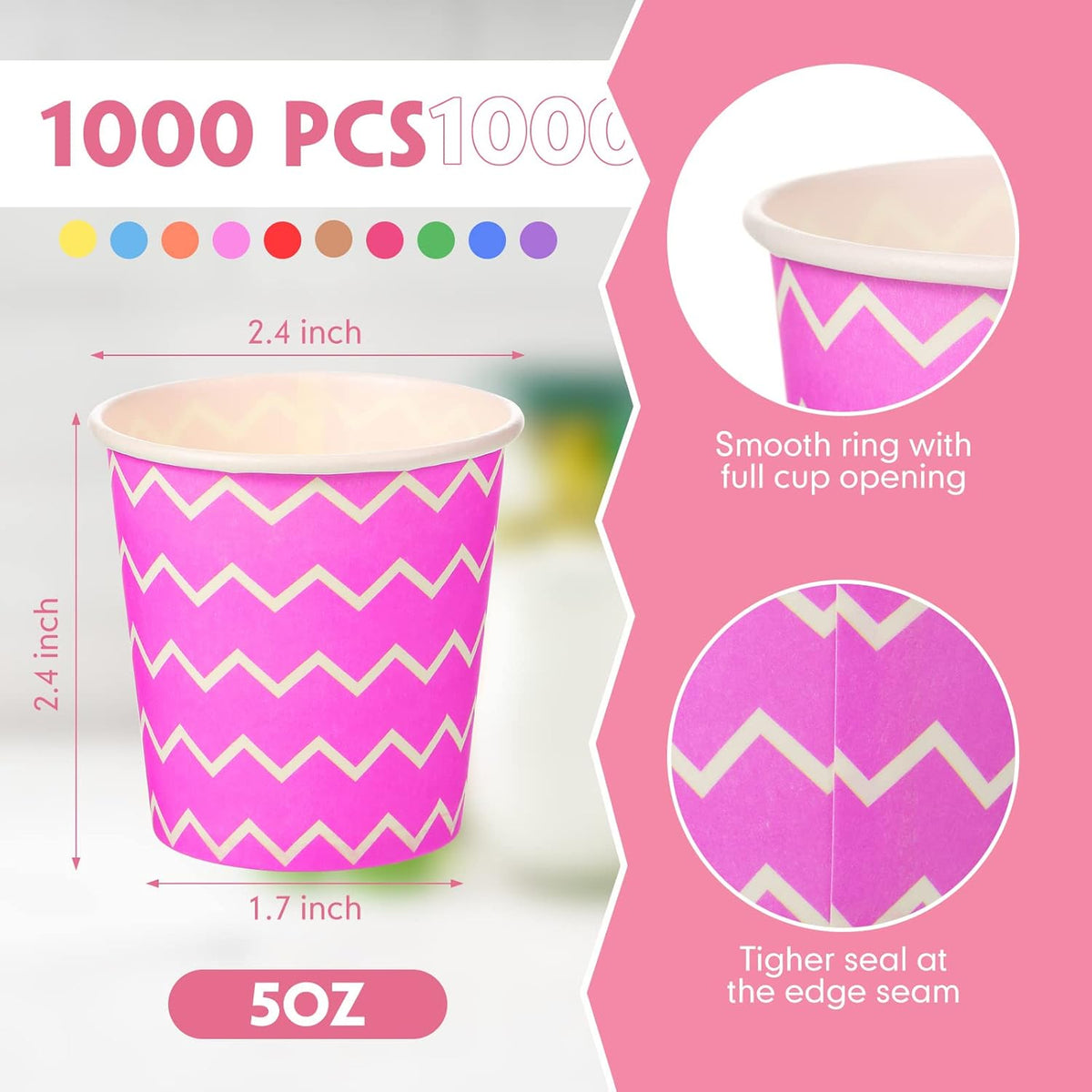 Thenshop 1000 Pieces 5oz Paper Cups, Strip Multicolor Disposable Cups, Cold Beverage Drinking Mini Mouthwash for Parties, Picnic, Travel, Events Barbecues, Coffee, 10 Colors