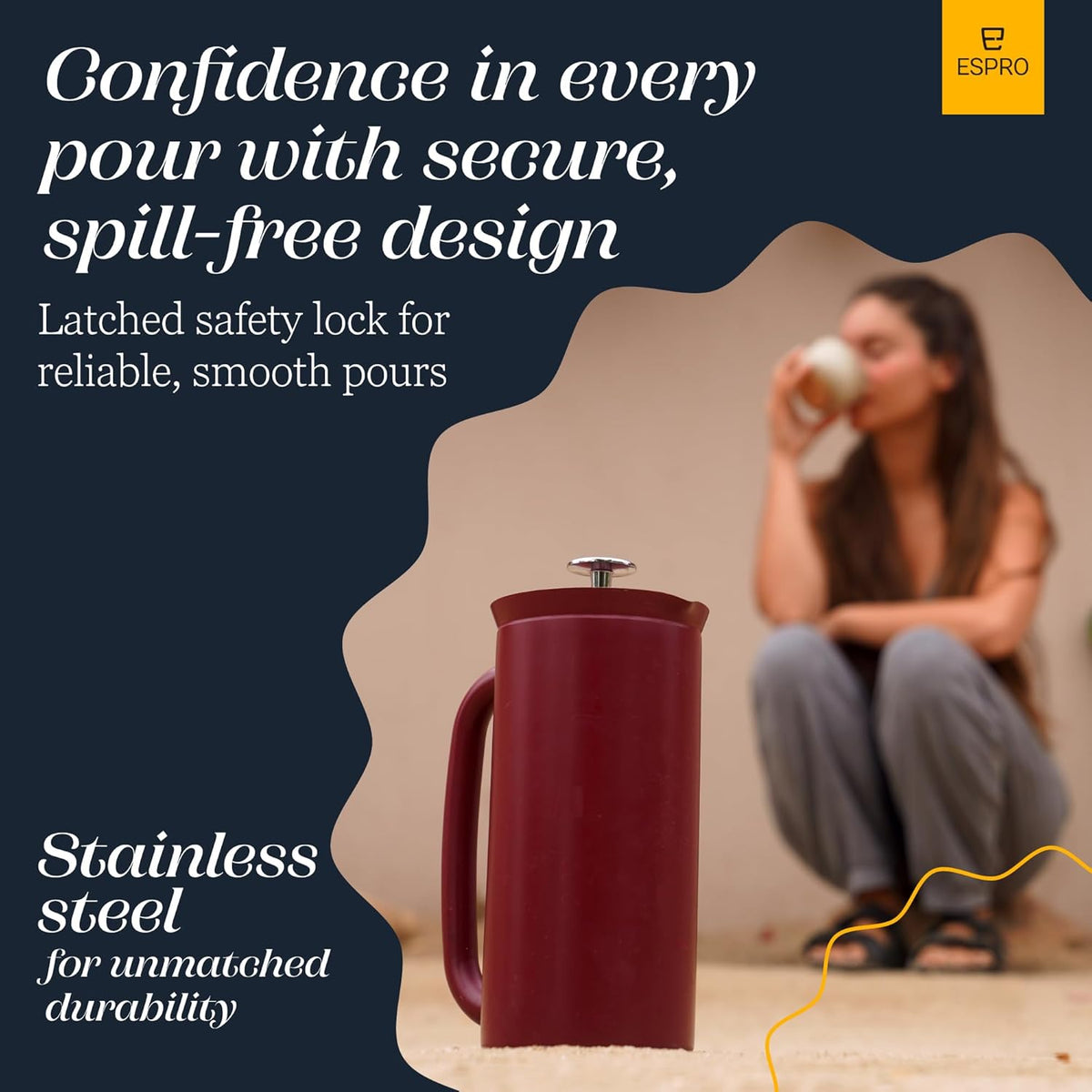 ESPRO P7 French Press Coffee Maker - Double-Walled Stainless Steel Insulated with Micro-Filter, 18 Ounces, Cranberry
