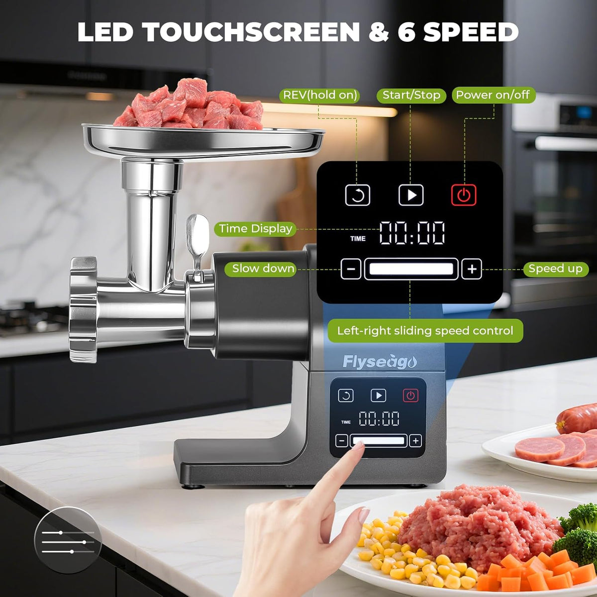 Meat Grinder Electric 3200w Digital Touch Control Commercial Heavy Duty Meat Grinder and Sausage Stuffers, Kubbe Kit for Household Use & Commercial