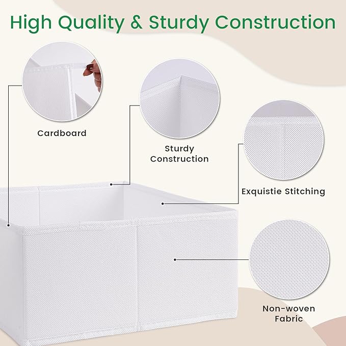 Criusia 16 Pack Underwear Drawer Organizer, Drawer Organizer Clothes, Foldable Cloth Storage Box Closet Dresser Drawer Divider Organizer for Clothes, Scarves (White)