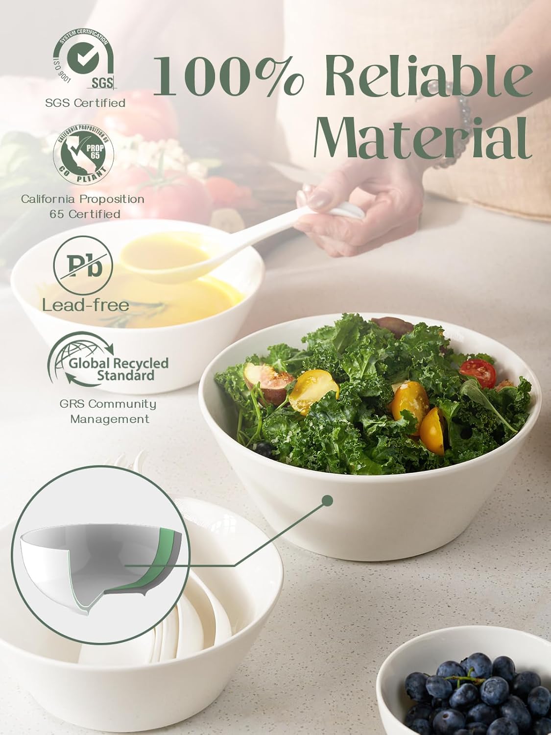 DOWAN 58.5 OZ Large Ceramic Salad Bowls Set of 4 - Microwave & Dishwasher Safe, Ideal for Salad, Fruit, Pasta, Snacks, Oatmeal - Soup Bowls Set for Restaurant, Party, Daily Use, Wedding, Off-White