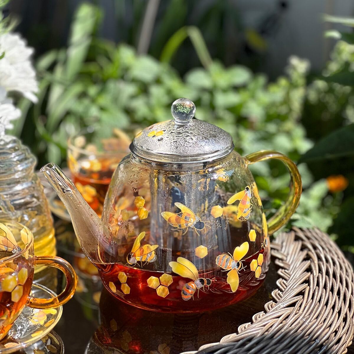 Heat-Resistant Glass Teapot with Infuser (Honey Bee)