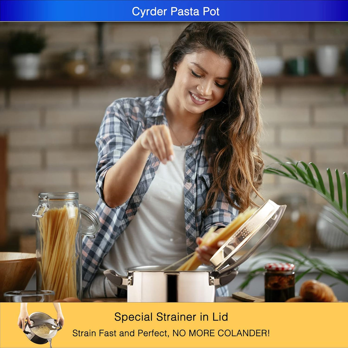 Stainless Steel Pasta Pot, Dutch Oven, Induction Pasta Pot with Strainer Lid, Stock Pot/Soup Pot, Easy Cleanup Stylish Cookware, Dishwasher Safe, 5 Quart
