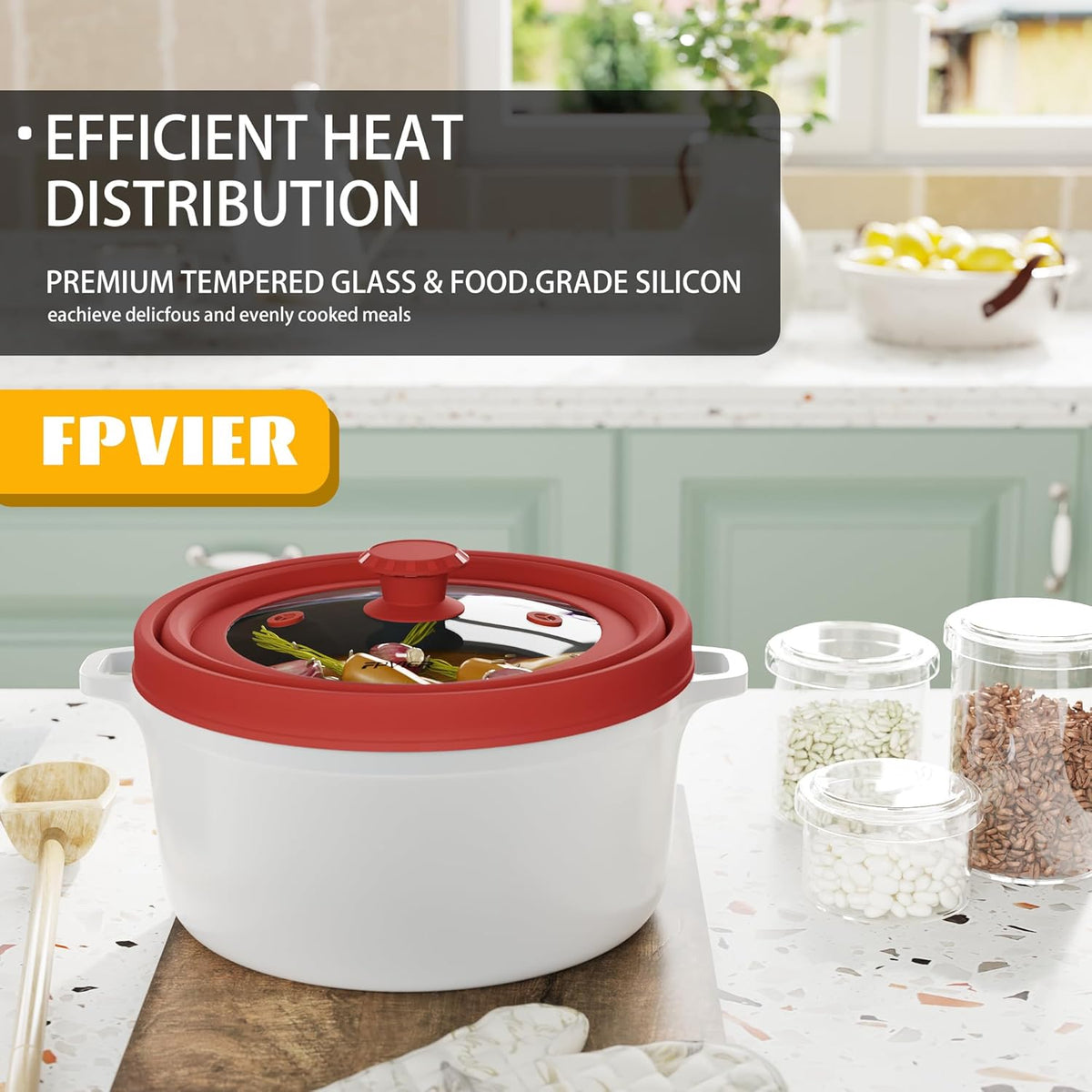 Collapsible Microwave Splatter Cover - Vented Silicone & Glass Lid with Easy-Grip Handle, Fits 6 to 11 Inch Plates & Bowls, 11.8 Inch Diameter, Prevents Splatters & Ensures Even Heating