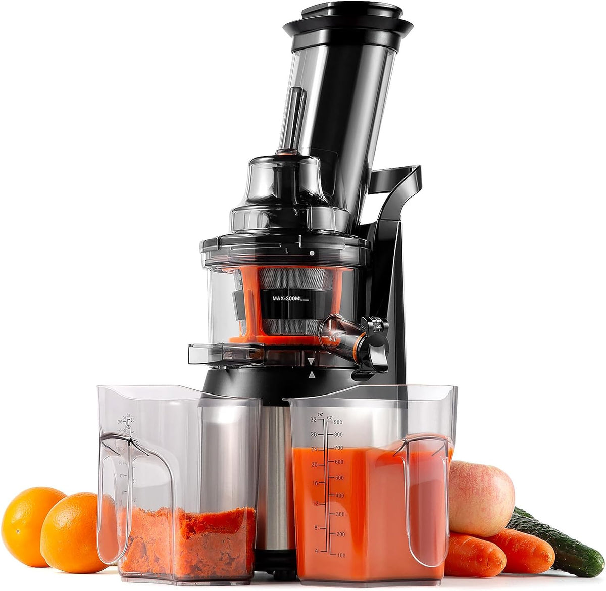 Ventray Cold Press Juicer, Slow Juicer Machine with 3-inch Large Feed Chute for Whole Fruits & Vegetables, 240W Electric Masticating Juice Extractor, High Juice Yield, Easy to Clean