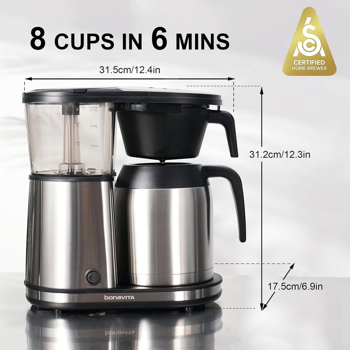 Bonavita 8 Cup Coffee Maker with Thermal Carafe, BV1901TS + Brewista Smart Coffee Scale III for Precision Brewing and Pour-Over Coffee