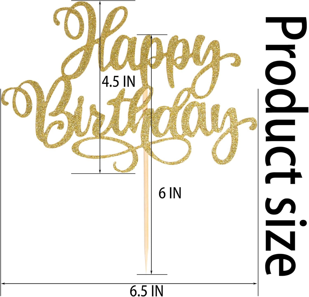 Happy Birthday Cake Toppers 9 Inch Glitter Happy Birthday Cake Pick for Birthday Anniversary Theme Party Cake Decorations Supplies - Champagne Gold