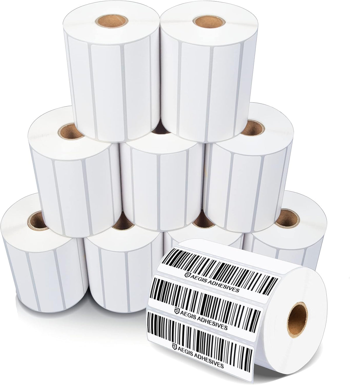 Aegis Adhesives - 4” X 1” Direct Thermal Labels for Barcodes, Address, Perforated & Compatible with Rollo, Zebra, & Other Desktop Label Printers (10 Rolls, 1300/Roll)