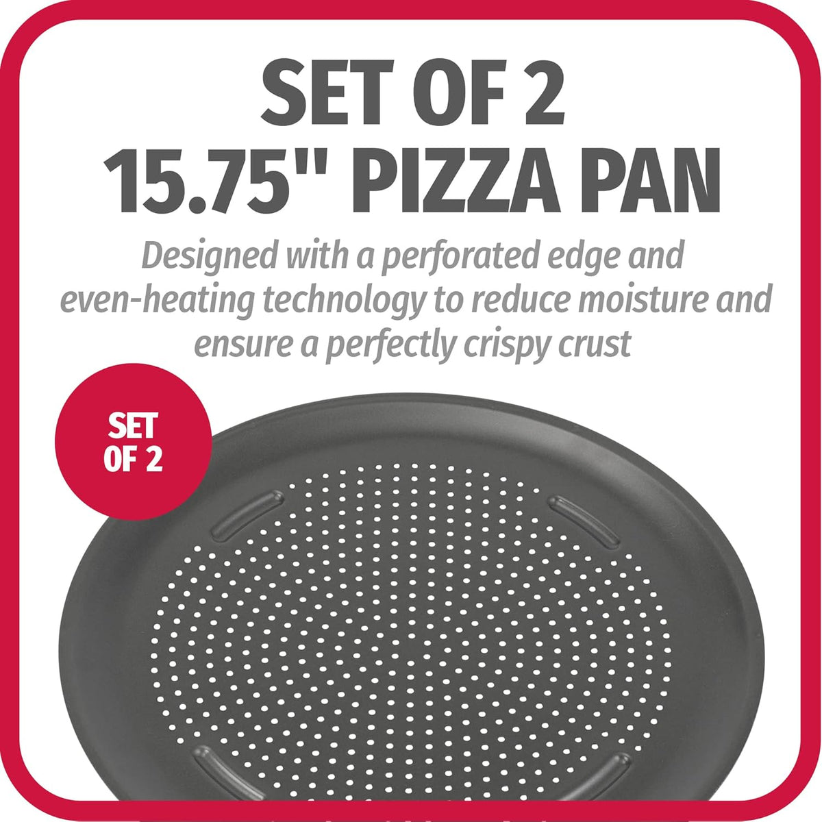 GoodCook AirPerfect Nonstick 16” Pizza Pan - Set of 2 - Pizza Trays for Oven, Perforated Round Pizza Pan, Carbon Steel Baking Pan, Homemade, Frozen & Leftover Slices