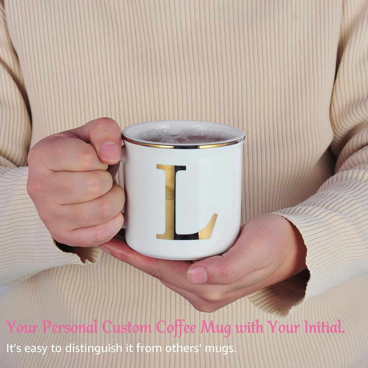 Miicol Ceramic Coffee Mug 16 oz, Monogram Coffee Cup, Golden Initial Tea Mug, Personalized Tea Cup, Unique Gift, Large Mug for Home, Office, Letter L