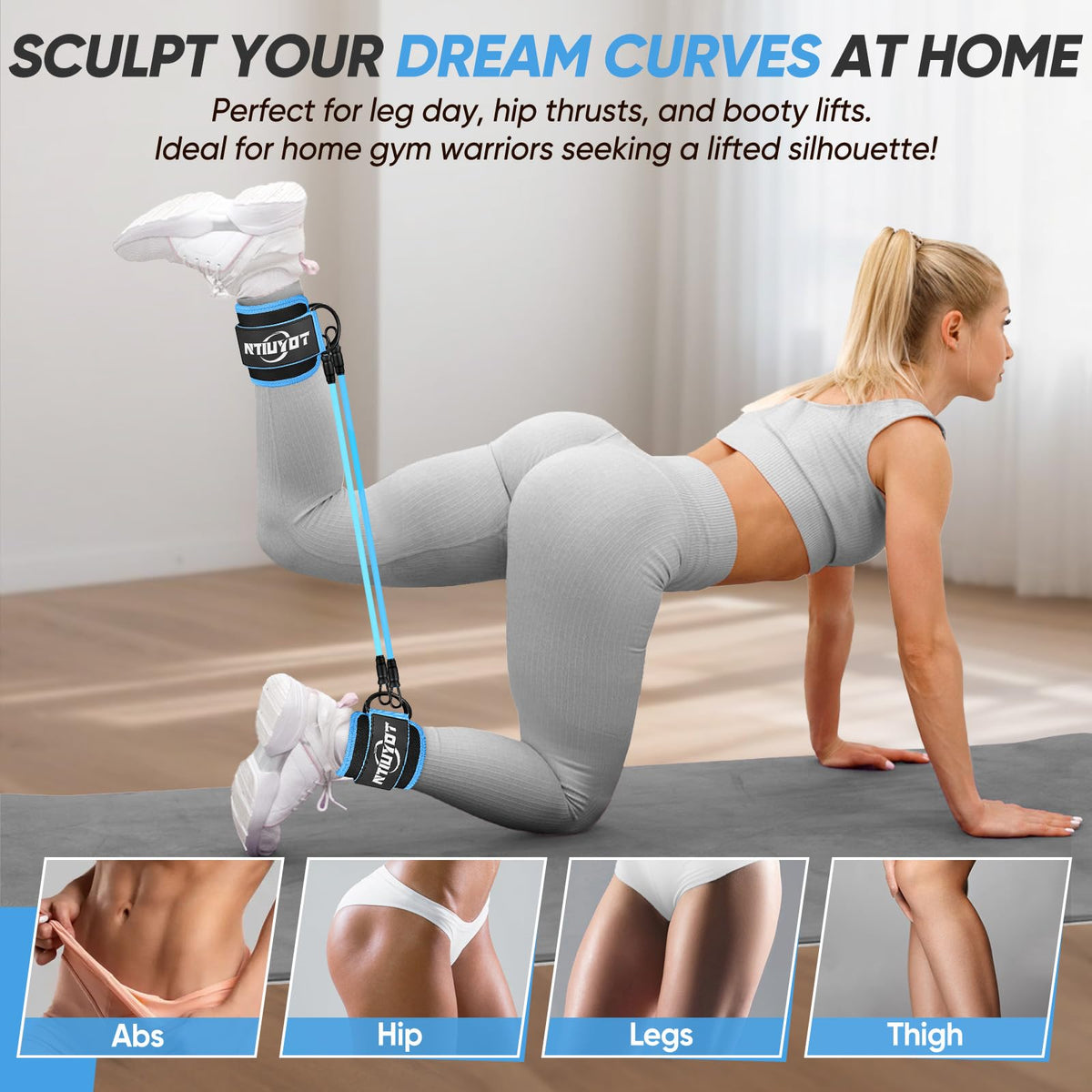 NTIUYOT Ankle Resistance Bands with Cuffs, Workout Equipment for Women, at Home Workout Equipment, Resistance Bands for Leg Glute Training, Women’s Home Gym Essentials & Butt Exercise Equipment