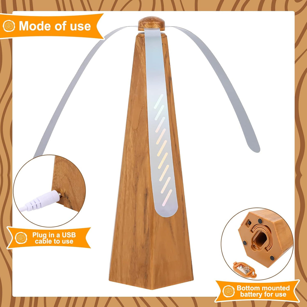 Yoiemivy Portable Fly Fans for Tables to Keep Your Food/Meal Clean for Outdoor, Indoor, Picnic, Dinner and Classroom, Wood Grain, 4 Pack