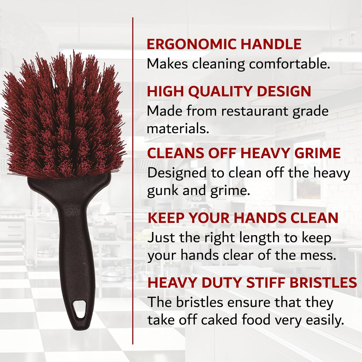 8" Pot & Dish Cleaning Brush by FryOilSaver Co., Dish Scrubber w/Stiff Bristle Brush for Kitchen Cleaning Tough Stain, Dishes, Pot, Pan, Sink, Stove, Grill Scrubber for Home & Busy Restaurant - 90048