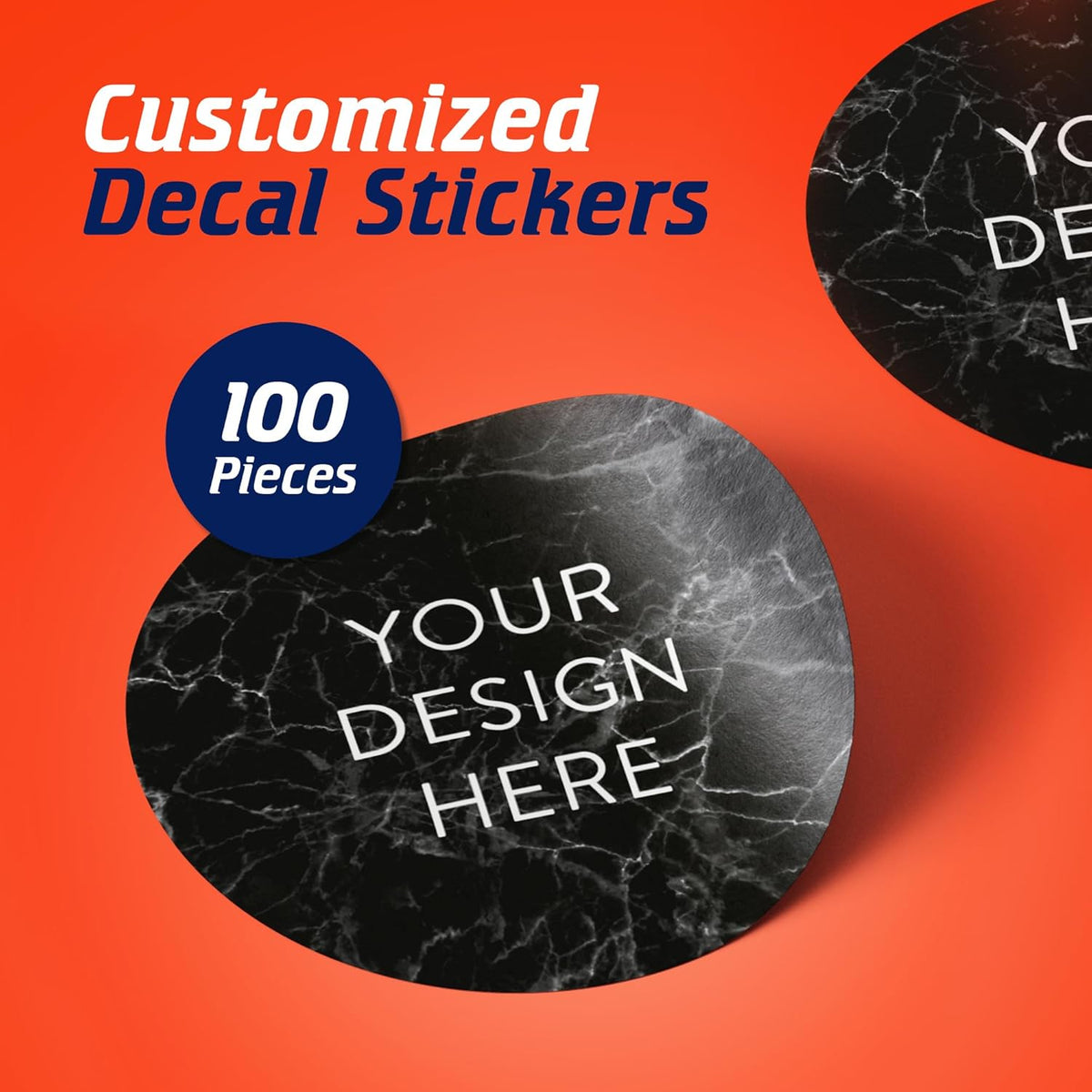 100 Custom Vinyl Stickers - Upload Your own Image, Text, Design, Logo - Personalized Logo Labels for Handmade, Packaging, Bottle, Jars, Candle, Brand Stickers (Black Marble, 1x1)
