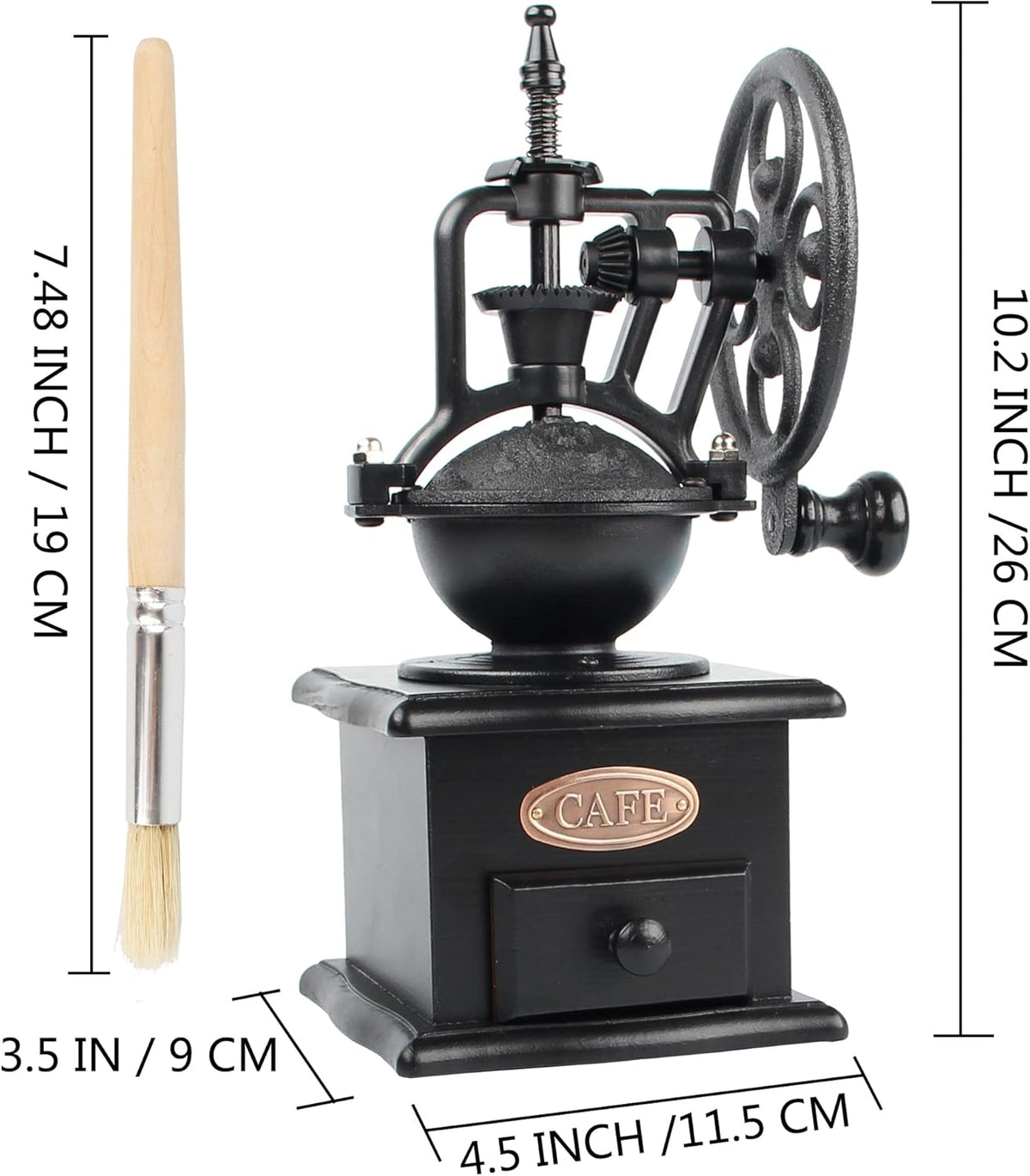 Coffee Grinder,Wooden Coffee Bean Grinder Manual Coffee Grinder Roller, Antique Coffee Mill with Cast Iron Hand Crank for Making Mesh Coffee, Decoration, Best Gift (Black (four deformation base))