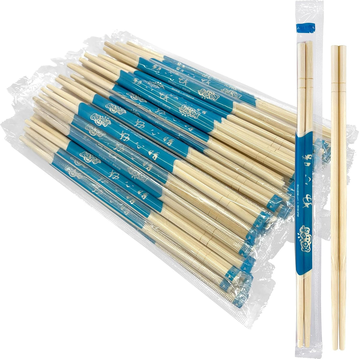 52USA Disposable Bamboo Chopsticks (100 Sets), 9'' Long Individually Wrapped Chinese Chopsticks Wooden Clear Bag Bulk