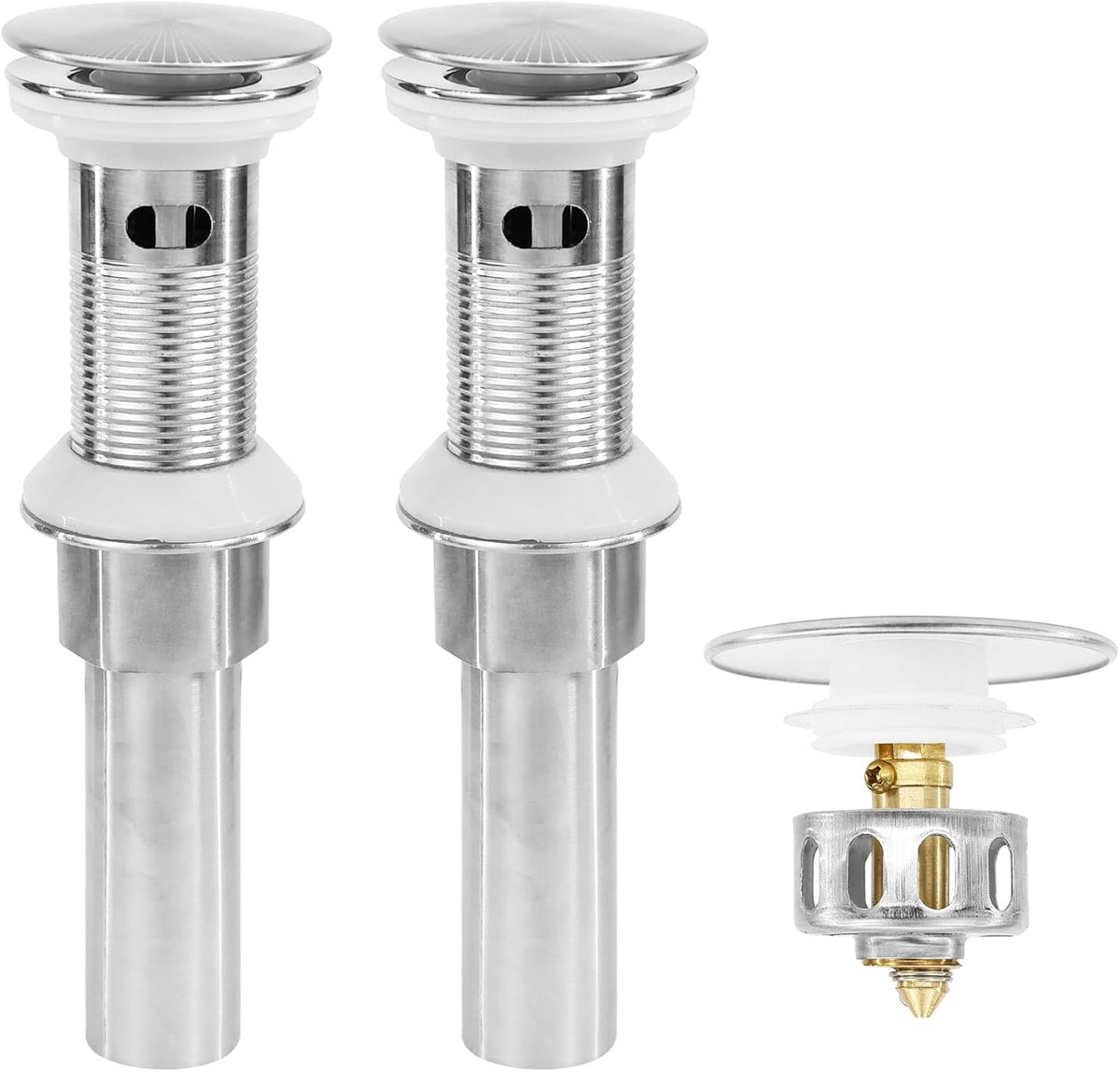 Bathroom Sink Drain,2 Pack Drain Stopper with Overflow,Pop Up Drain Assembly with Detachable Strainer Basket,Built-in Anti-Clogging, Stainless Steel Nut Brushed Nickel