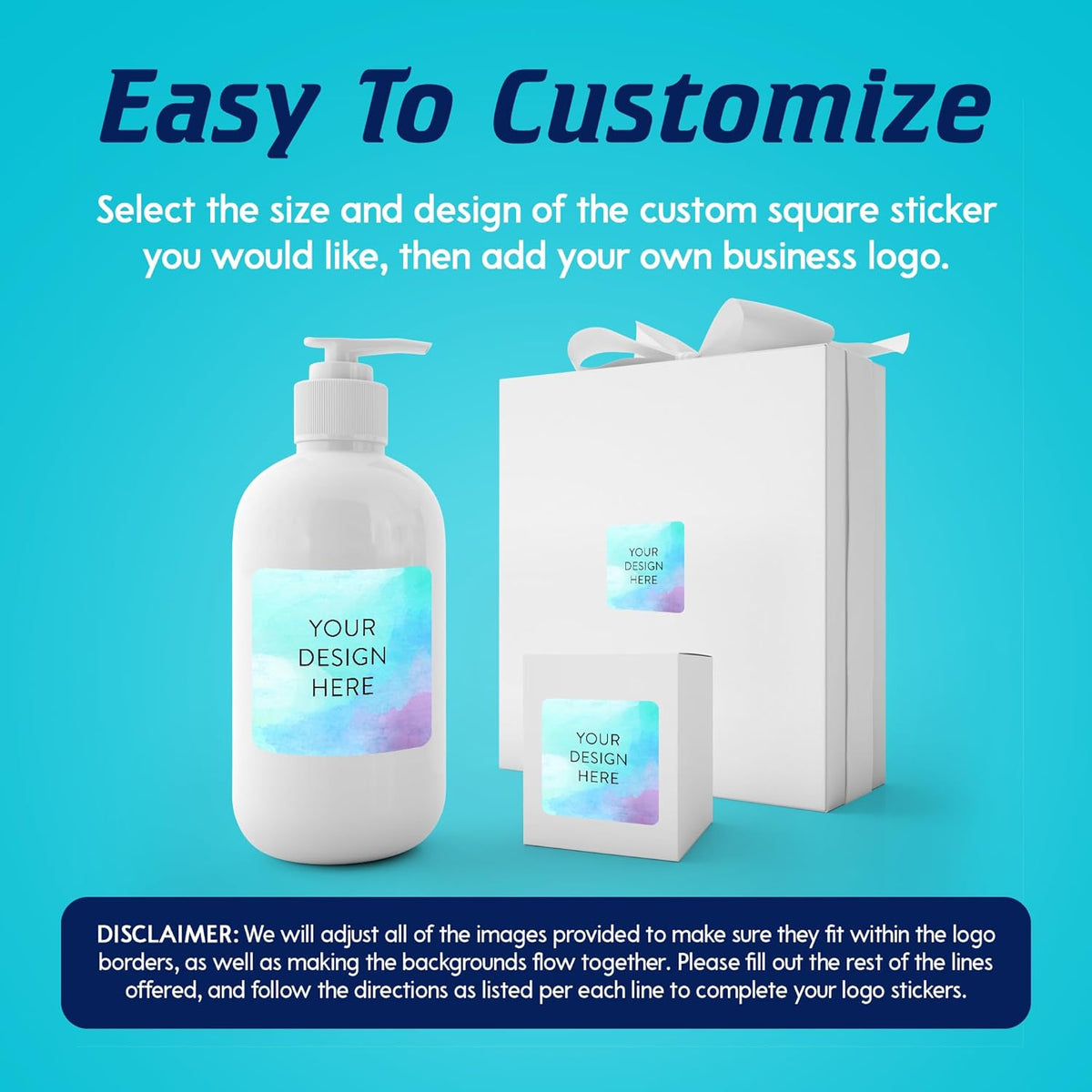 100 Custom Vinyl Stickers - Upload Your own Image, Text, Design, Logo - Personalized Logo Labels for Handmade, Packaging, Bottle, Jars, Candle, Brand Stickers (Sky Blue, 1.5x1.5 Square)