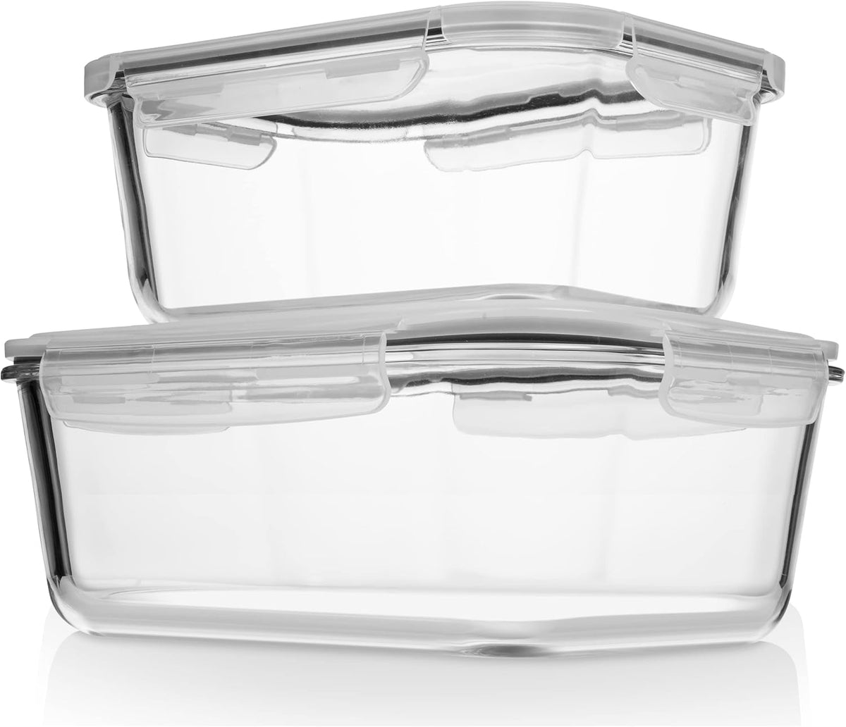 Razab 4 Pc (2700ML/ 91 Oz & 1520ML/ 51 Oz) Airtight Large Glass Food Storage Containers with Lids - BPA Free, Leak Proof Meal Prep Containers (2 Containers + 2 Lids) Microwave, Oven & Freezer Safe