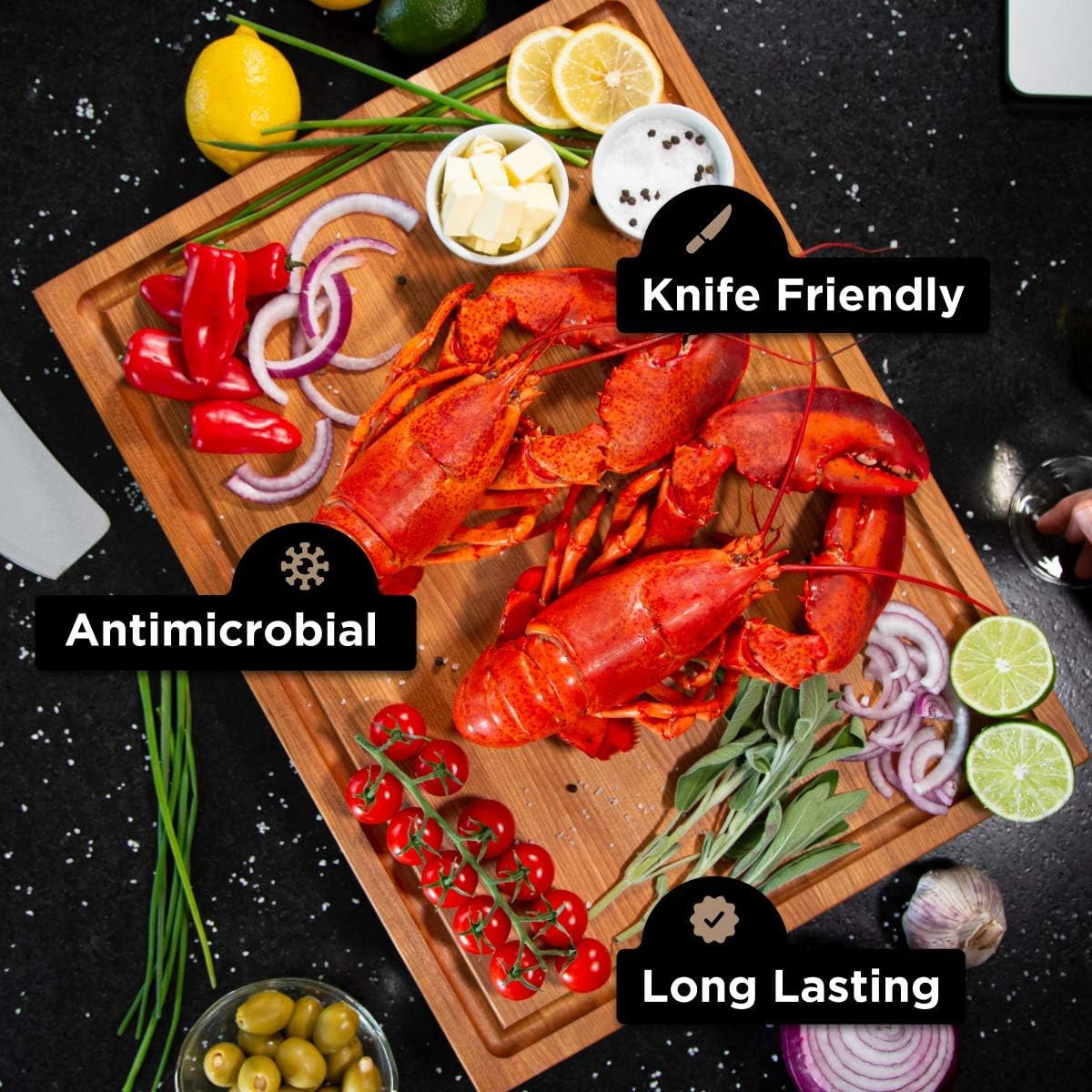 Medium Wood Cutting Board from American Cherry - A Reversible Butcher Block That Comes with Juice Groove for Cutting Meat and Juicy Veggies Easily - Cherry Chopping Board - 16x12x1.5 inches