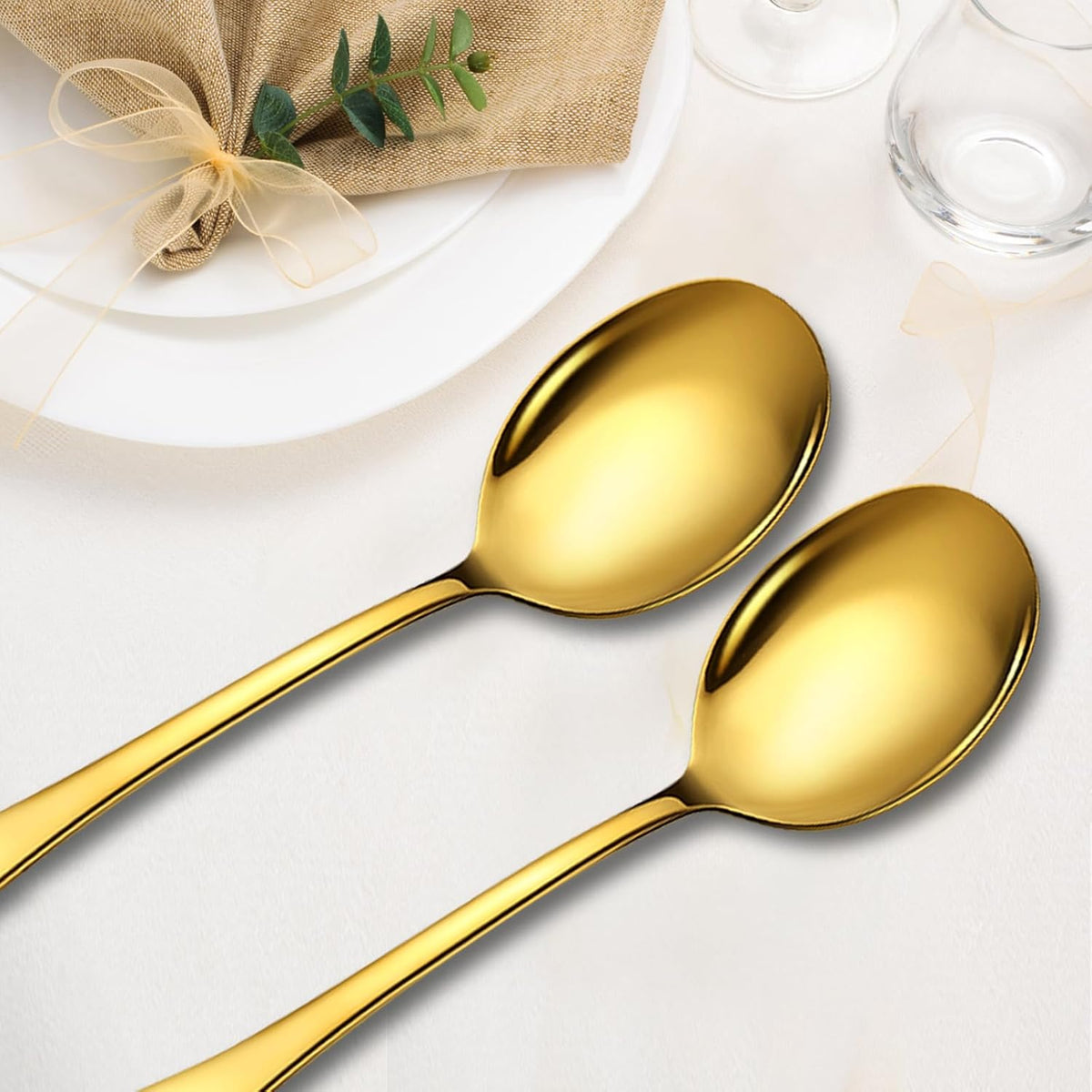 Gold Stainless Steel Serving Spoons Set - 8 Large Spoons, 10-Inch, Dishwasher Safe