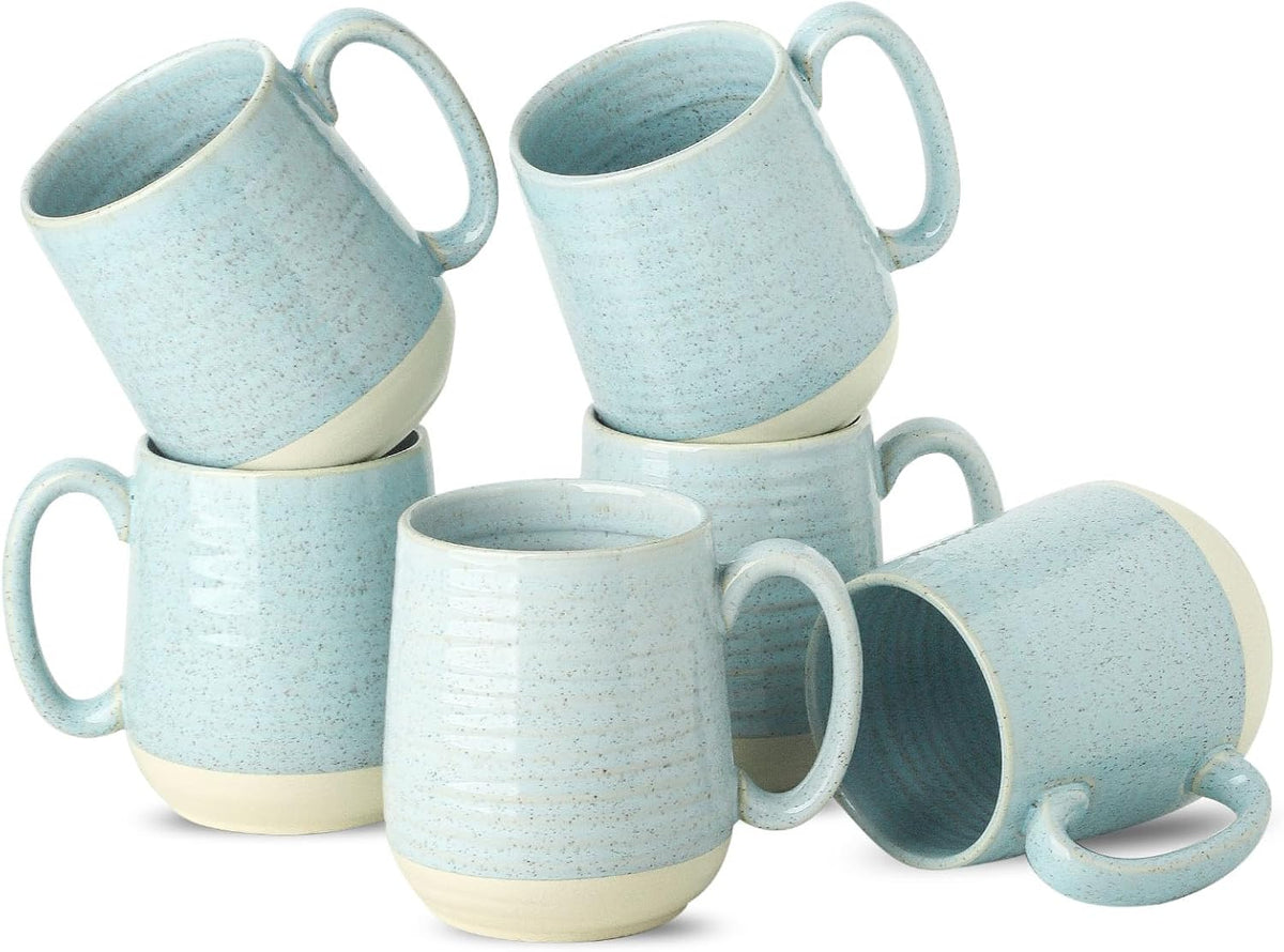 Hasense Ceramic Coffee Mugs, 15 Oz Coffee Cup with Handle Set of 4, Large Coffee Mug for Men, Modern Latte Cup for Cappuccino, Tea, Cocoa, Microwave & Dishwasher Safe, Birthday Gift, Light Blue
