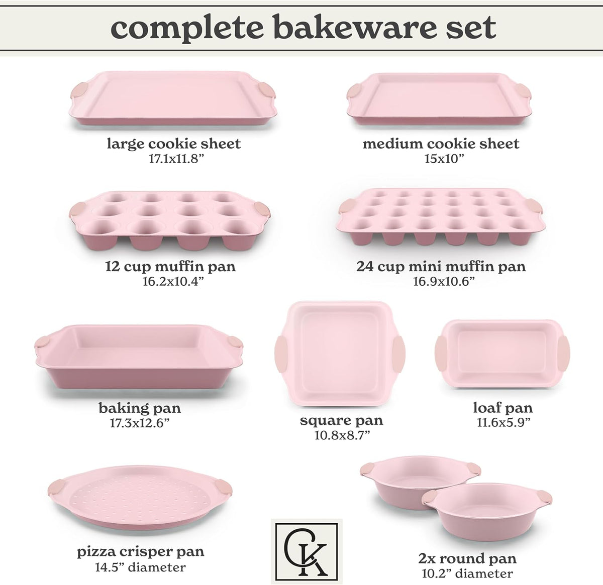 Country Kitchen Nonstick Stackable Bakeware Set - Heavy Duty, Durable, Easy Release Baking Set, Pink, 10 Pcs