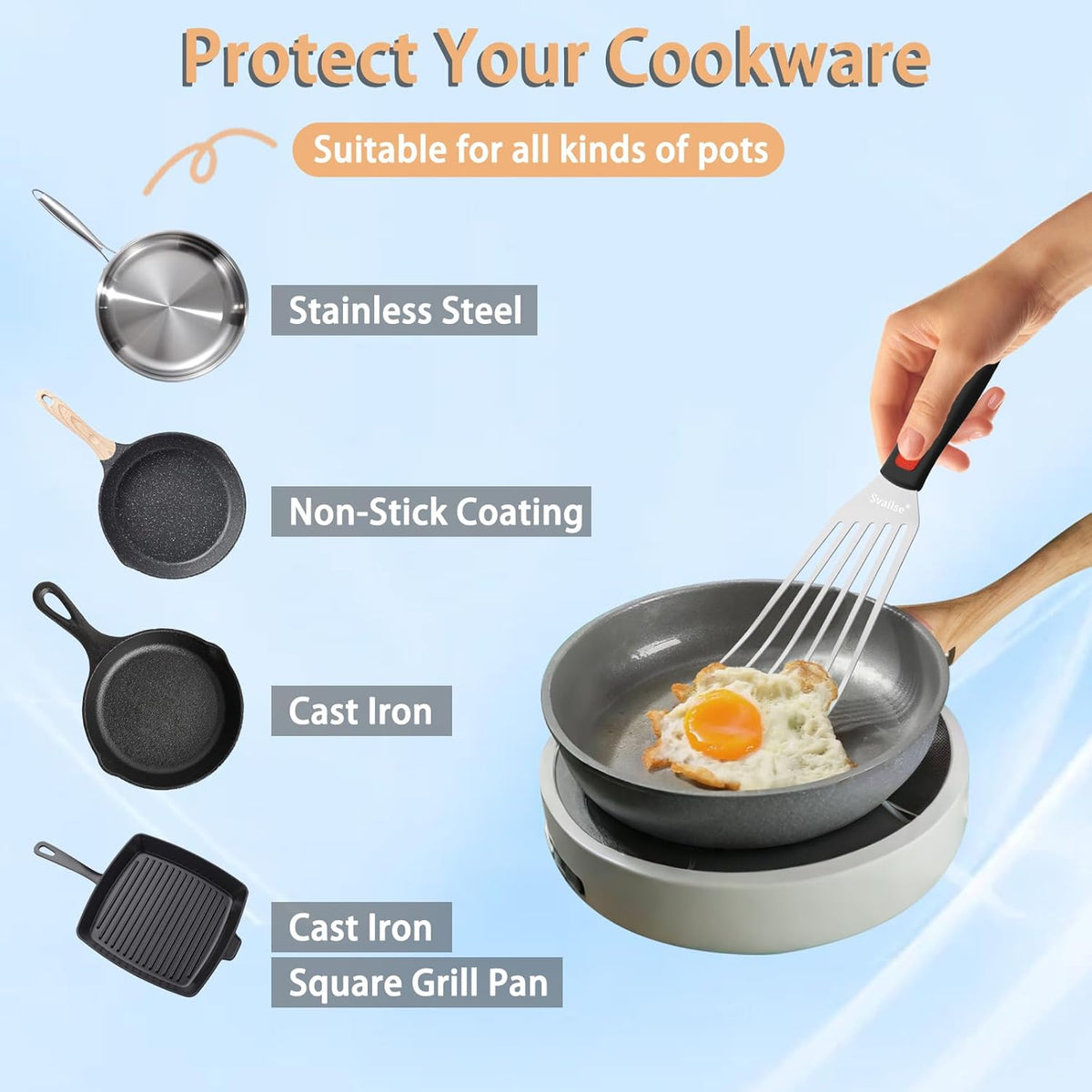 Fish Spatula Stainless Steel, Flexible Metal Spatulas with Silicone Handle, Slotted Turner for Kitchen, Cooking, Grilling, Flipping, Turning, Egg, Pancake and Burger (Small and Large)