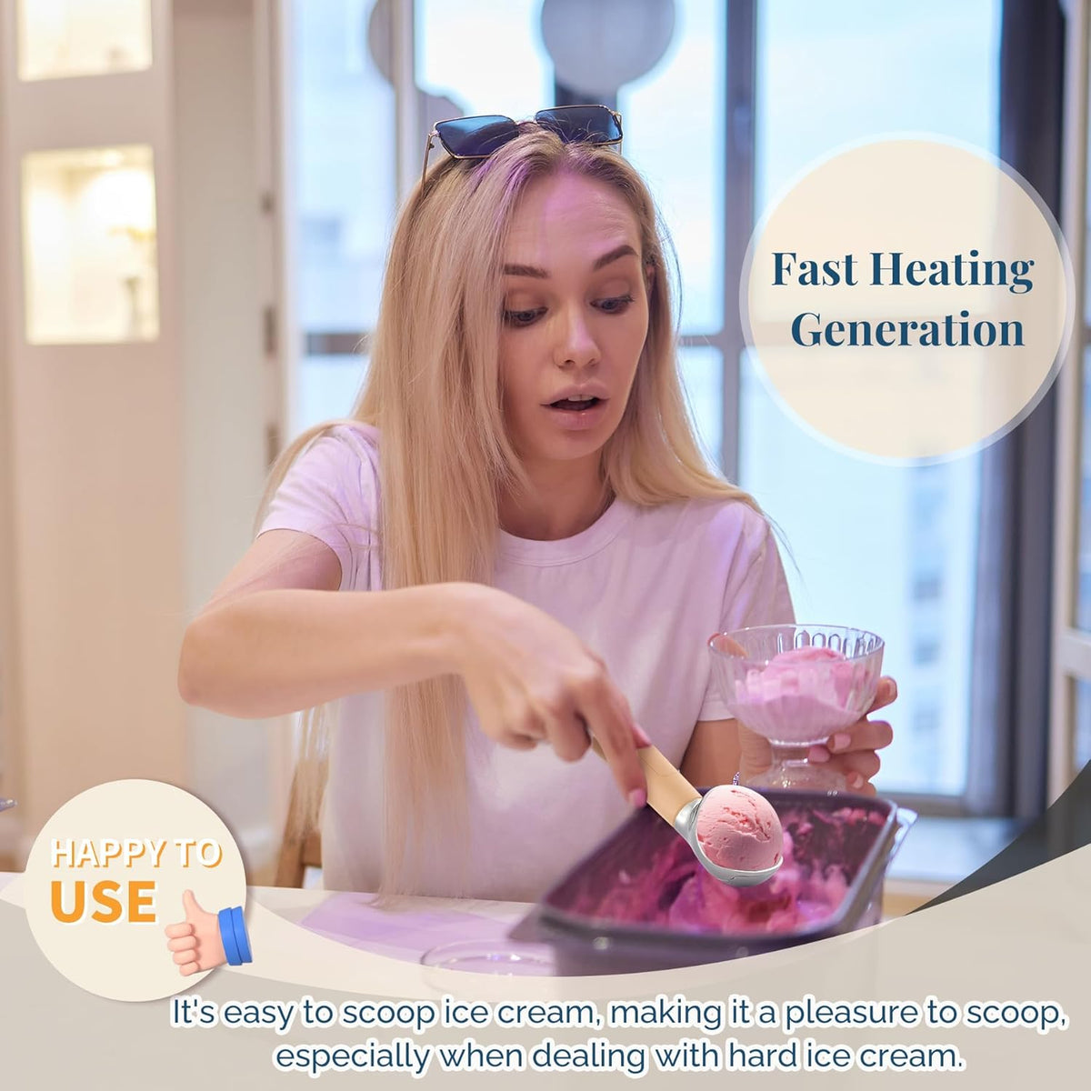 Heated Ice Cream Scoop Rechargeable, Electric Warming Ice Cream Scooper with LED Display, Heats to 158°F for Hard Ice Cream, Easy for Seniors & Kids, IP67 Waterproof (Butter Yellow, 2oz)
